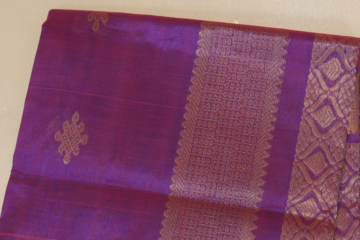 Dual Tone of Red and Blue Vegan Silk Cotton Saree by Shreenivas Silks PSSR018777 - Parisera