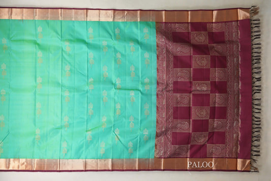 Sea green with dark magenta Borders Light Weight Kanjivaram Silk Saree by Shreenivas Silks PSSR018778 - Parisera