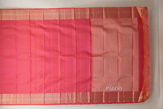 Orangish pink Light Weight Kanchipuram Silk Saree paloo