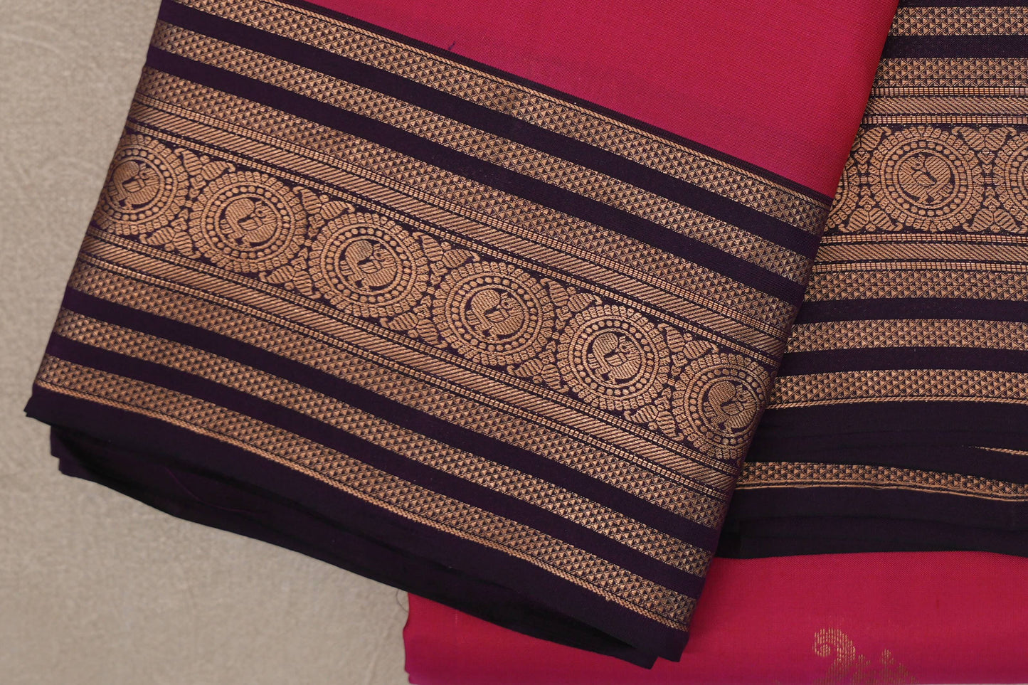 Bright Rani Pink Soft Silk Saree border zoom