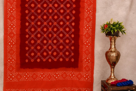 Maroon Mul Cotton Bandhani Saree with Orange Borders & Paloo – Comfortable & Stylish PSCK260122 - Parisera