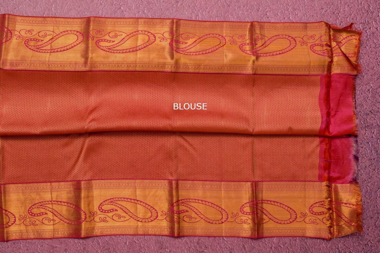 Reddish Pink Kanjivaram Wedding Silk Saree by Tharakaram