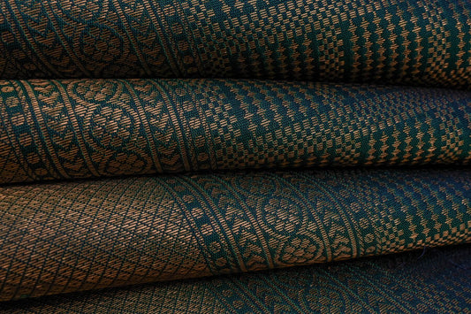 Dark Green Bridal Brocade Kanjivaram Silk Saree by Tharakaram