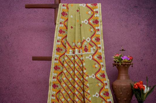 Kutch hand embroidery Tussar Cotton saree by Sameeksha PSSH340003 - Parisera