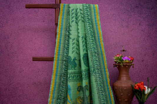 Block printed Linen Cotton saree by Sameeksha PSSH340005 - Parisera