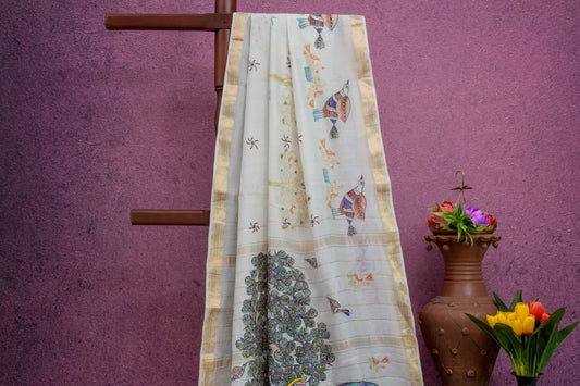 Hand painted Silk cotton saree by Sameeksha PSSH34018 - Parisera