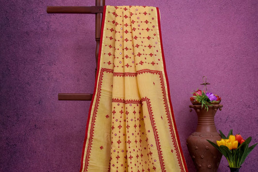 Kutch hand embroidery Tussar Cotton saree by Sameeksha PSSH34024 - Parisera