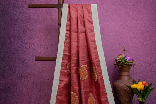 Tussar Silk saree with Applique Patch work by Sameeksha PSSH34030 - Parisera