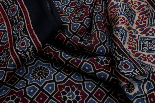 Chakor ajrakh cotton modal saree PSCK260222 - Parisera