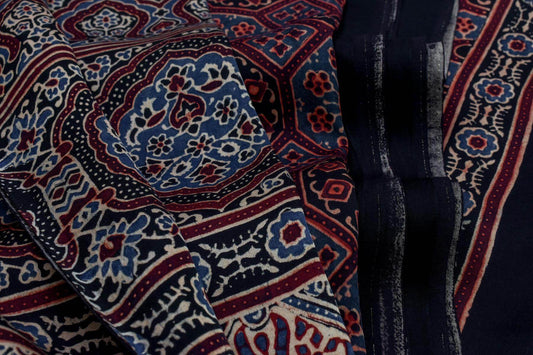 Ajrakh cotton modal saree Chakor PSCK260224 - Parisera