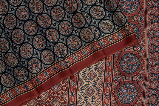 Ajrakh cotton modal saree Chakor PSCK260225 - Parisera