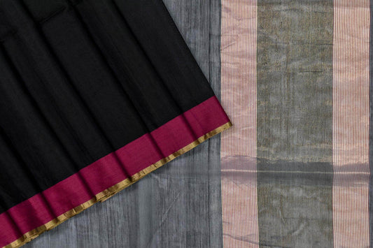 Black Chanderi Silk Cotton Saree by Chakor PSCK260231 - Parisera