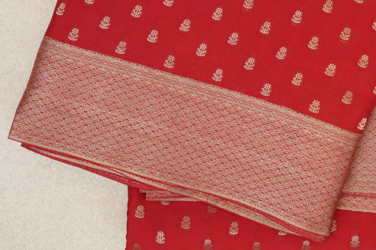Tomato Red Mysore Silk Saree border zoom