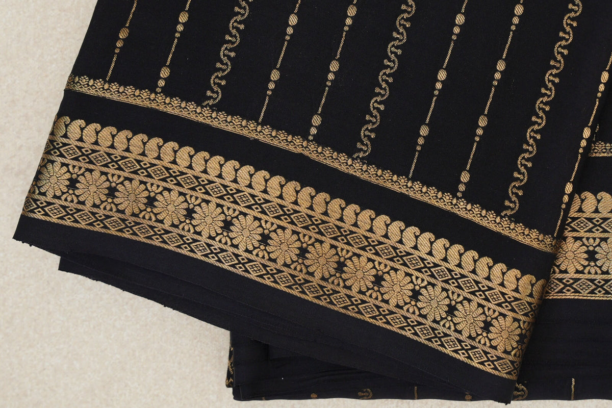 Jet Black Mysore Silk Saree border zoom