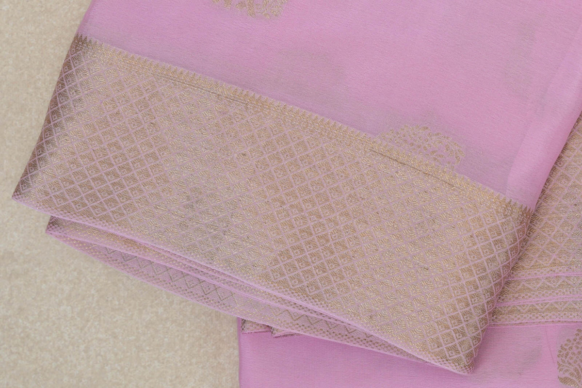 Baby Pink Mysore Silk Saree border zoom