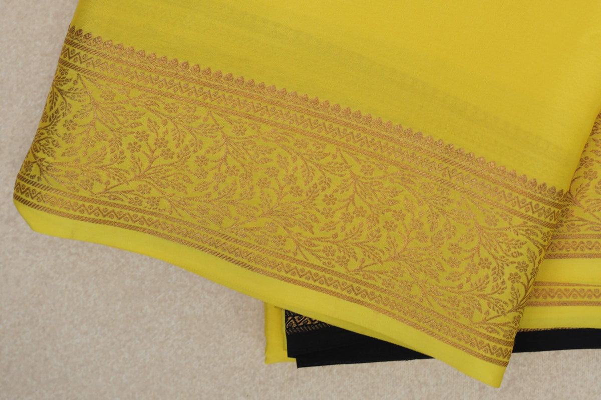 Lemon Yellow Mysore Silk Saree border zoom