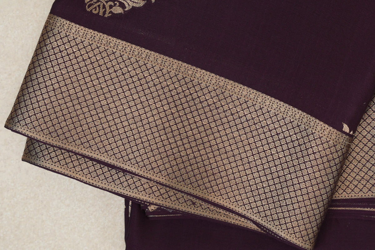 Deep Plum Purple Mysore Silk Saree border zoom