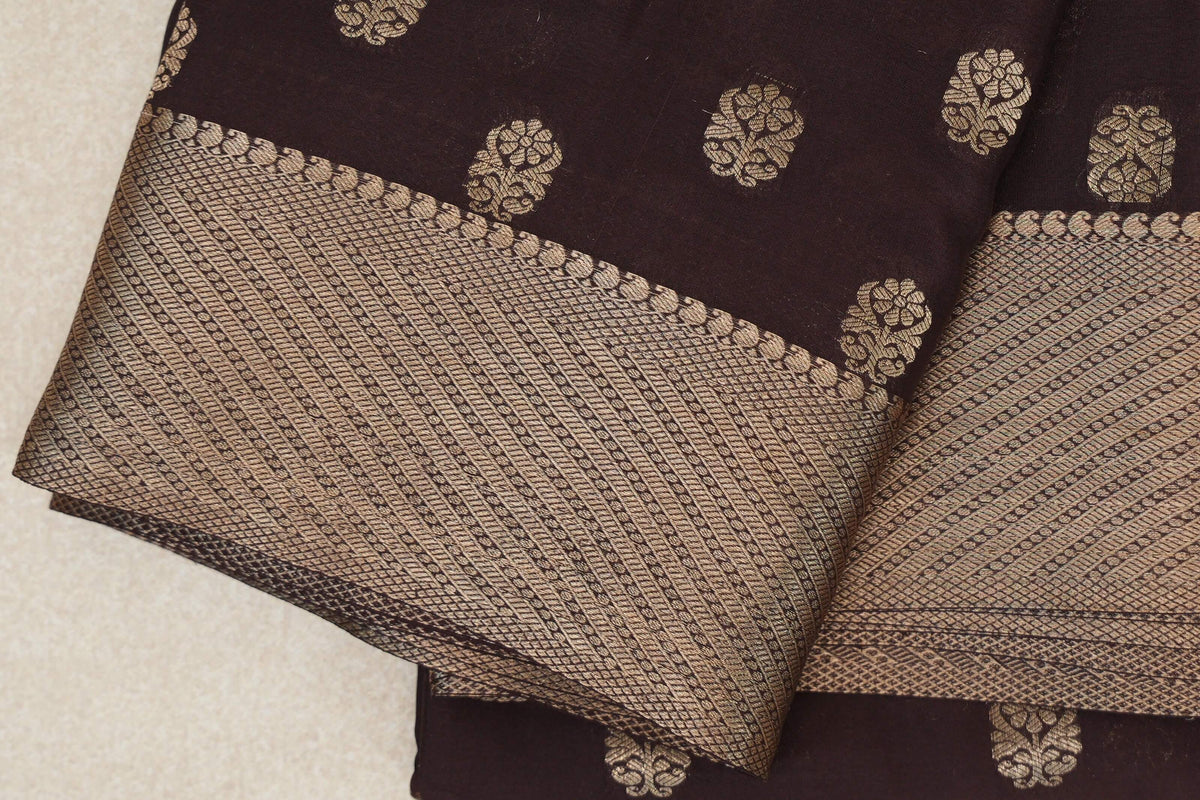 Deep Coffee Bean Brown Mysore Silk Saree by Shreenivas Silks PSSR0110356
