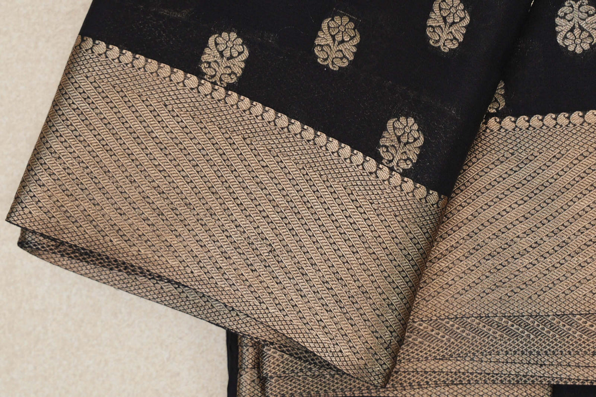 Jet Black Mysore Silk Saree by Shreenivas Silks PSSR0110358