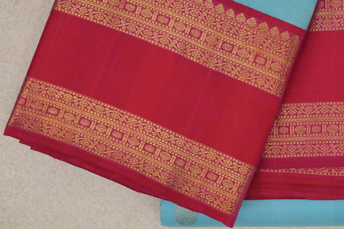 Sky Blue with Bright Rani Pink Borders Vintage Kanjivaram Silk Saree by Shreenivas Silks PSSR0110372