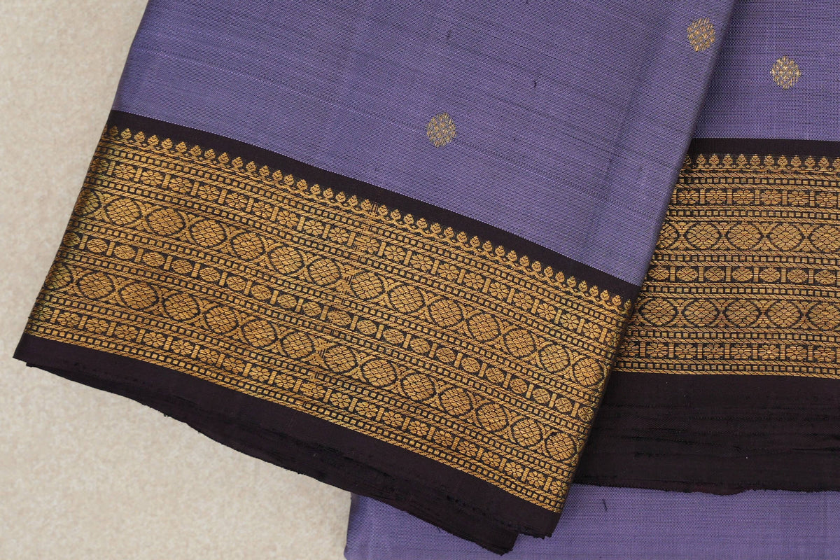 Lavender Purple with Dark Plum Borders Vintage Kanjivaram Silk Saree by Shreenivas Silks PSSR0110377
