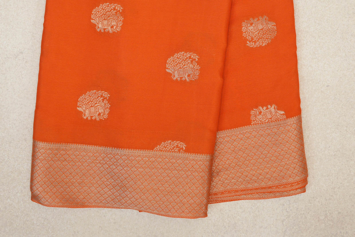 Bright Orange Mysore Silk Saree border zoom