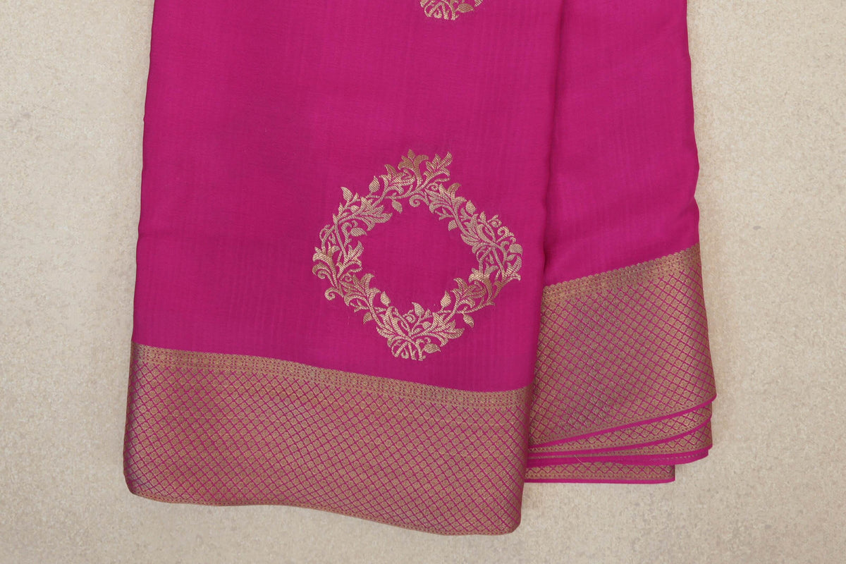 Bright Magenta Pink Mysore Silk Sareeborder zoom