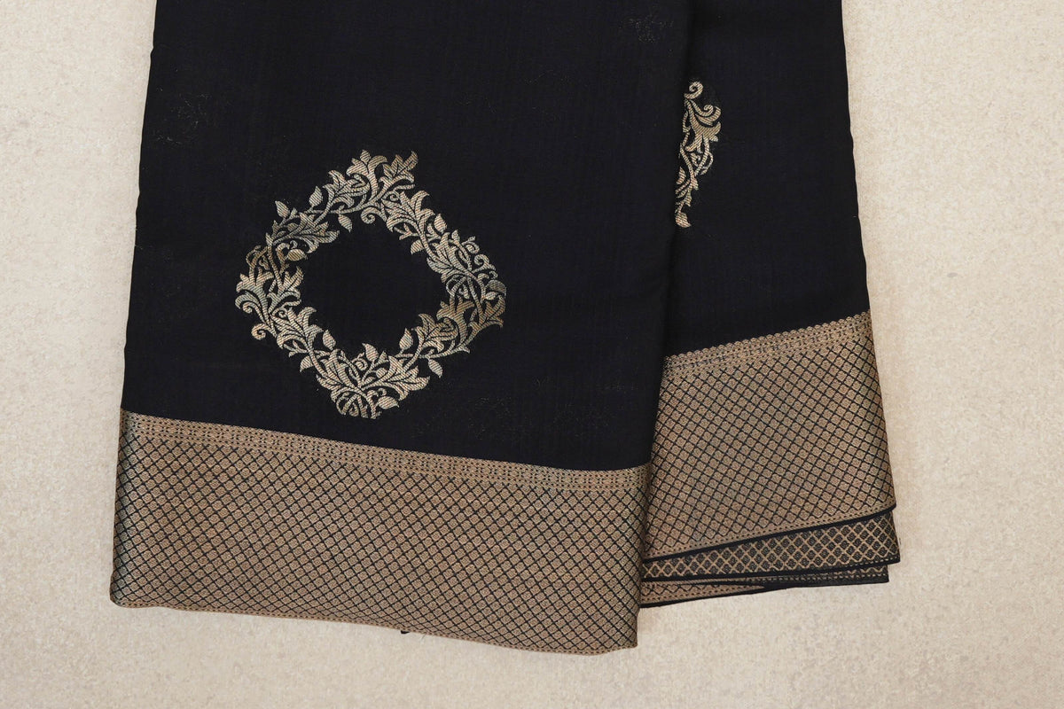 Black Mysore Silk Saree border zoom