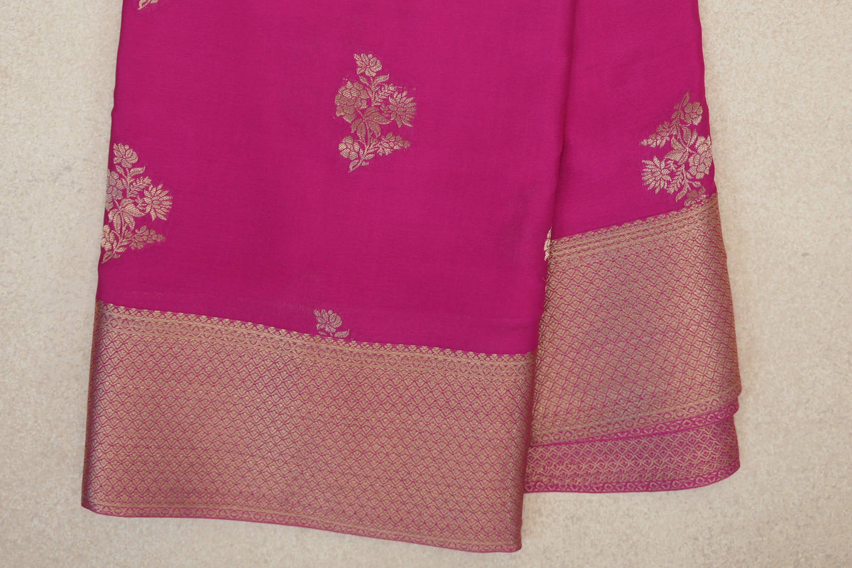 Bright Magenta Pink Mysore Silk Saree border zoom