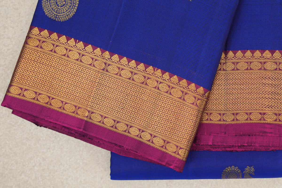 Deep Royal Blue Vintage Kanjivaram Silk Saree border zoom