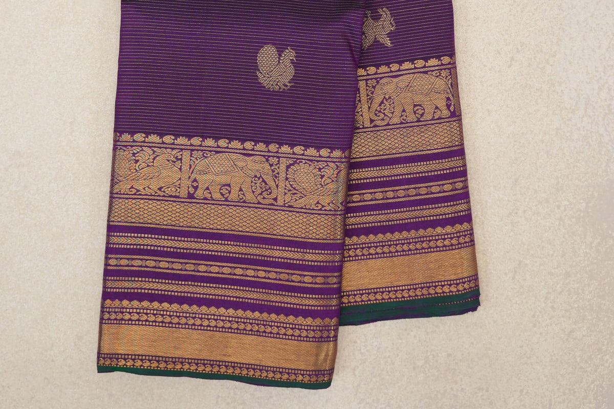 Deep Violet Purple Vintage Kanjivaram Silk Saree border zoom