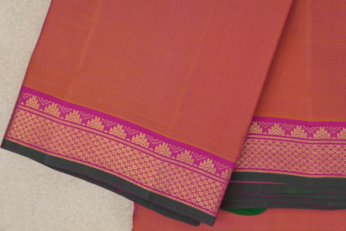 Dual Tone of Yellow and Pink Vintage Kanjivaram Silk Saree border zoom