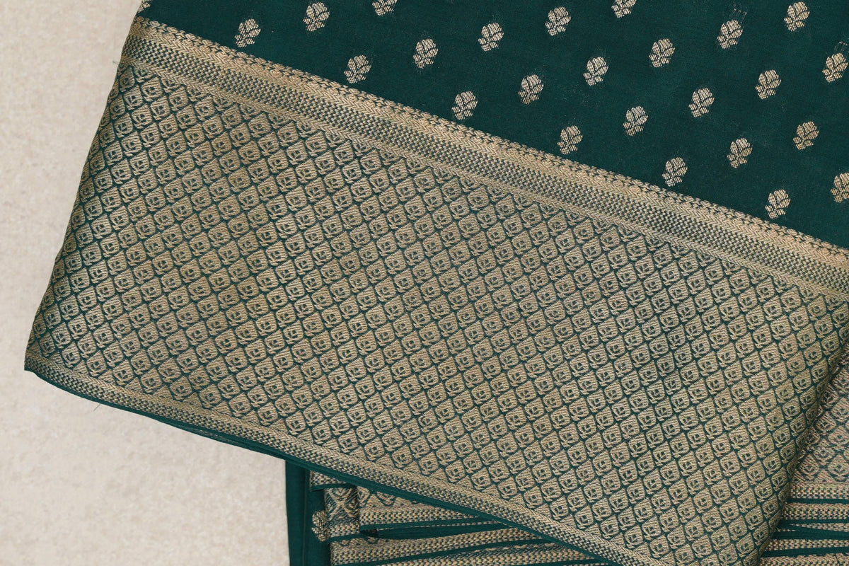 Deep Bottle Green Mysore Silk Saree boder zoom