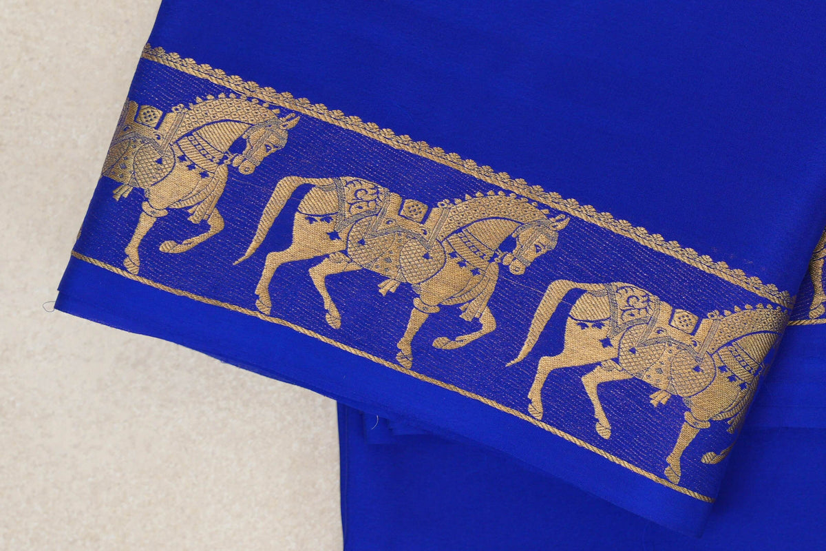 Bright Royal Blue Mysore Silk Saree border zoom