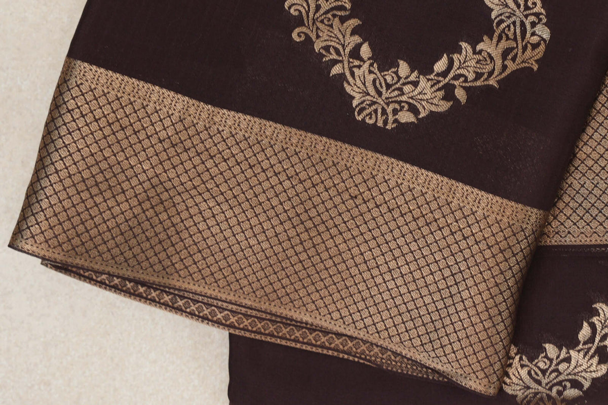Coffee Bean Brown Mysore Silk Saree border zoom