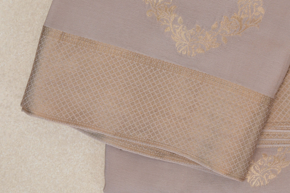 Light Sandal Beige Mysore Silk Saree border zoom