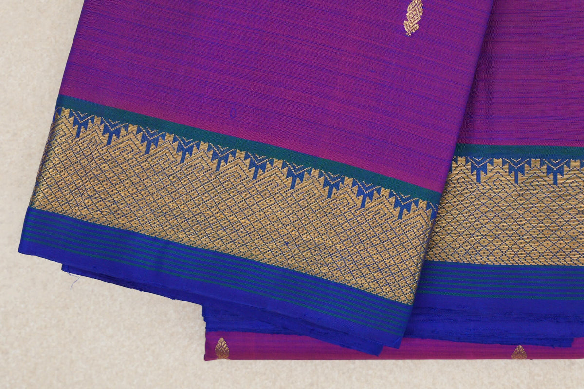Dual Tone of Blue and Magenta with Peacock Green Borders Vintage Kanjivaram Silk Saree by Shreenivas Silks PSSR0110468