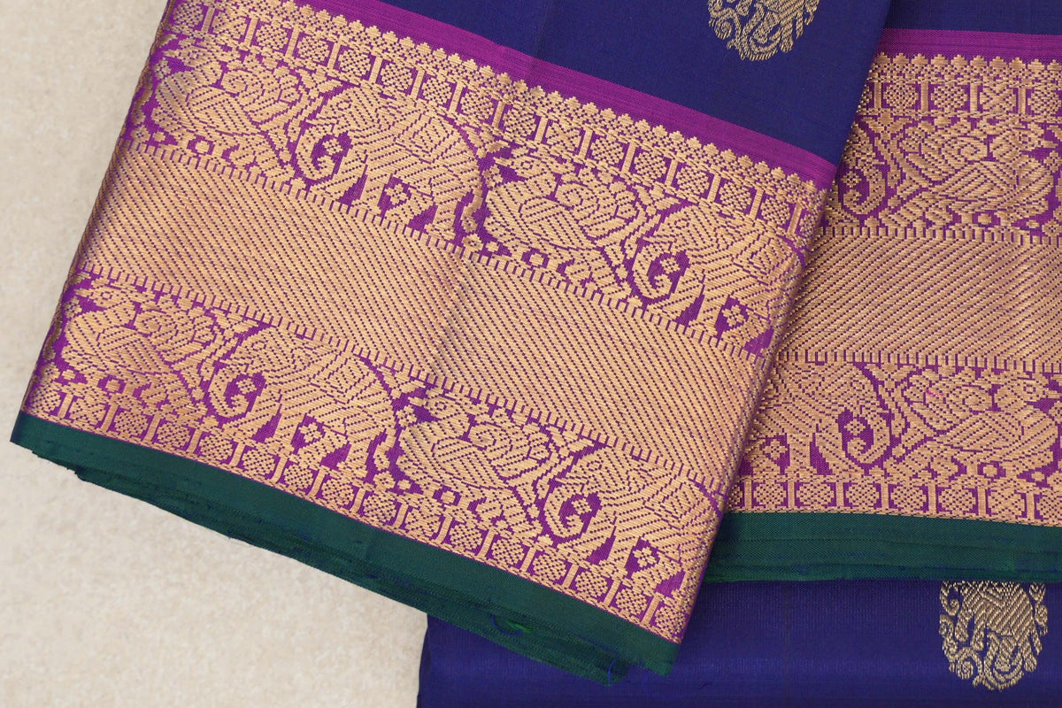 Deep Royal Blue Vintage Kanjivaram Silk Saree border zoom