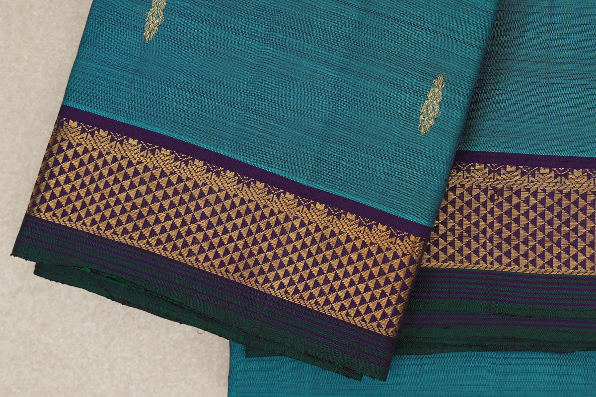 Teal Blue vintage Kanjivaram Silk Saree border zoom