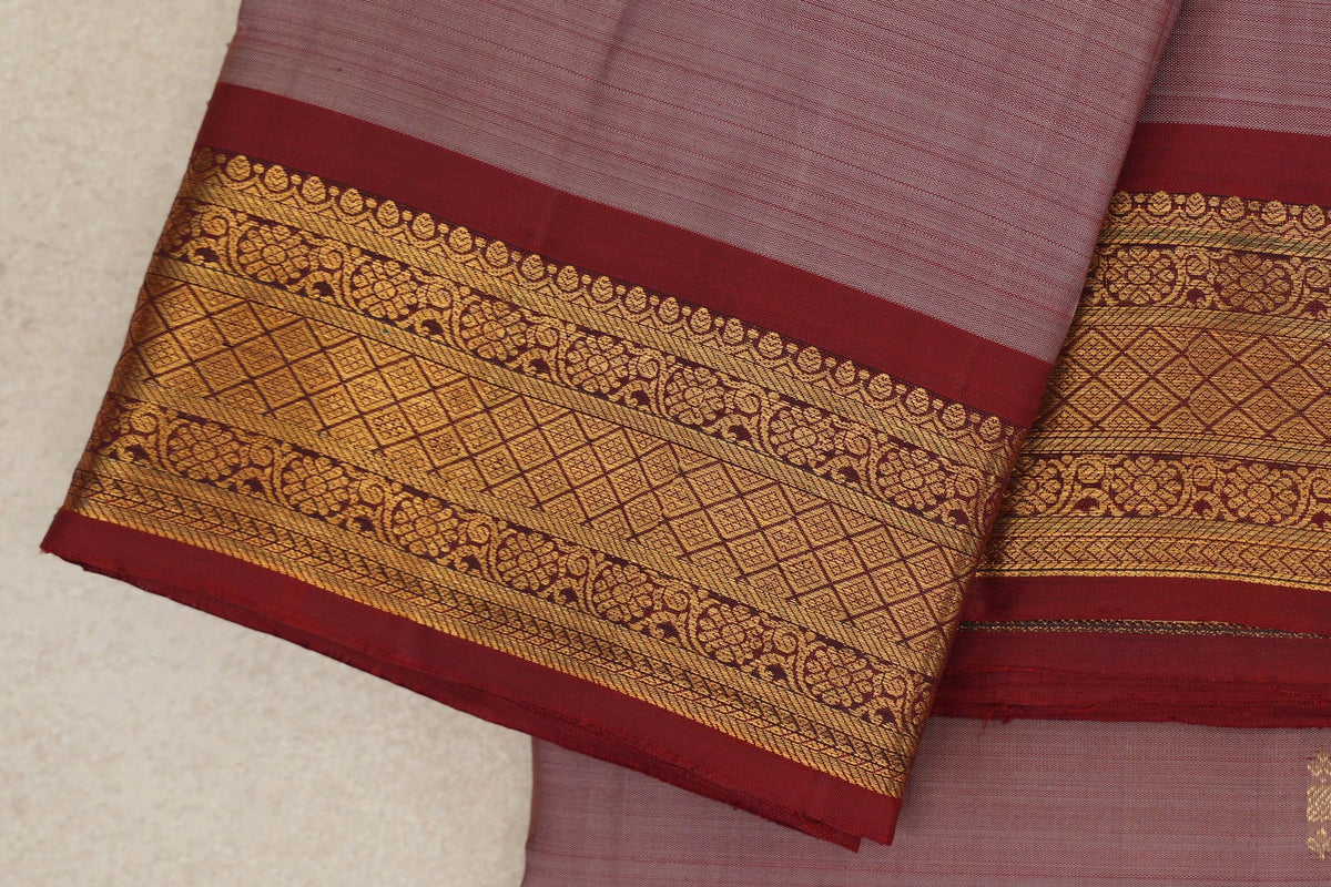 Onion Pink Vintage Kanjivaram Silk Saree border zoom