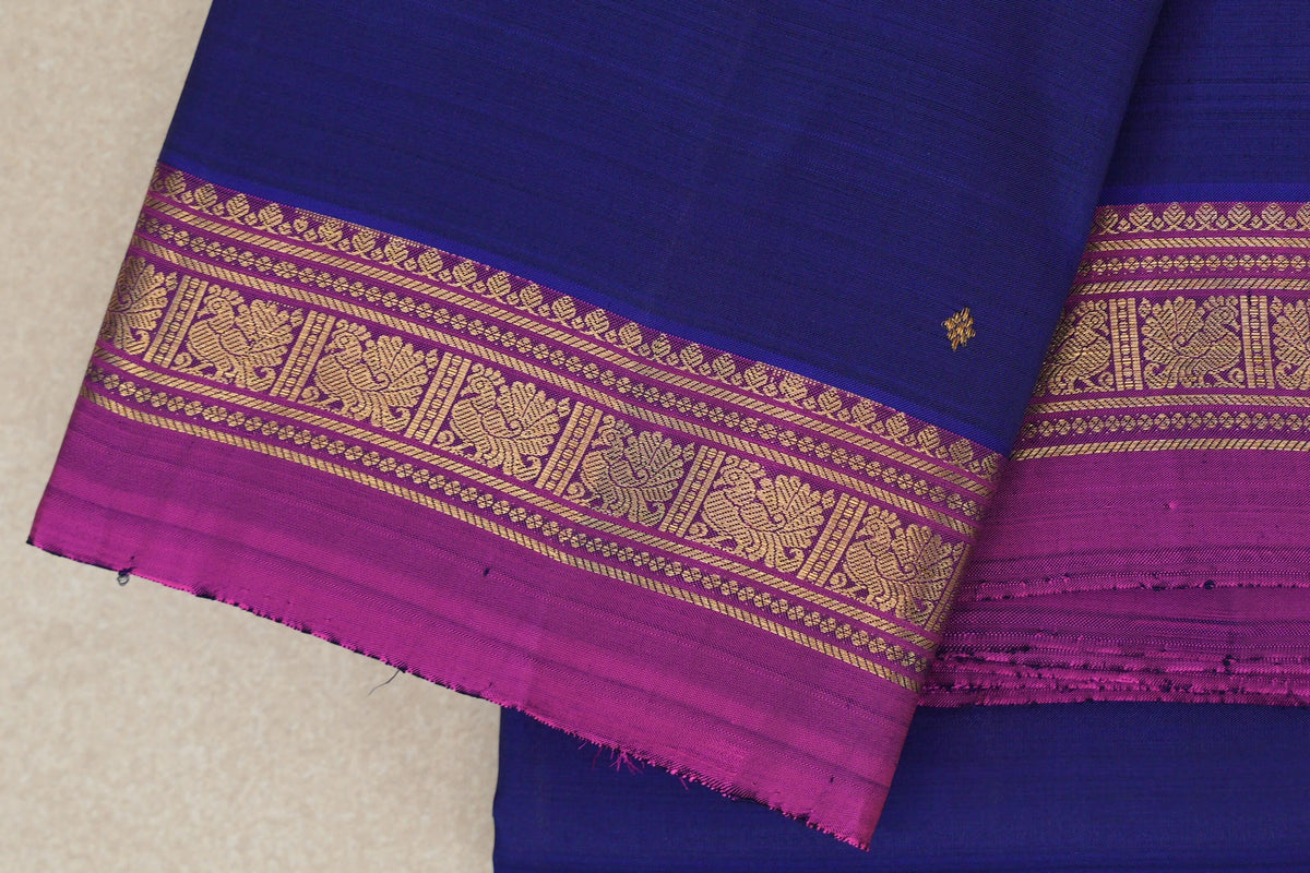 Deep Royal Blue with Magenta Borders Vintage Kanjivaram Silk Saree by Shreenivas Silks PSSR0110515