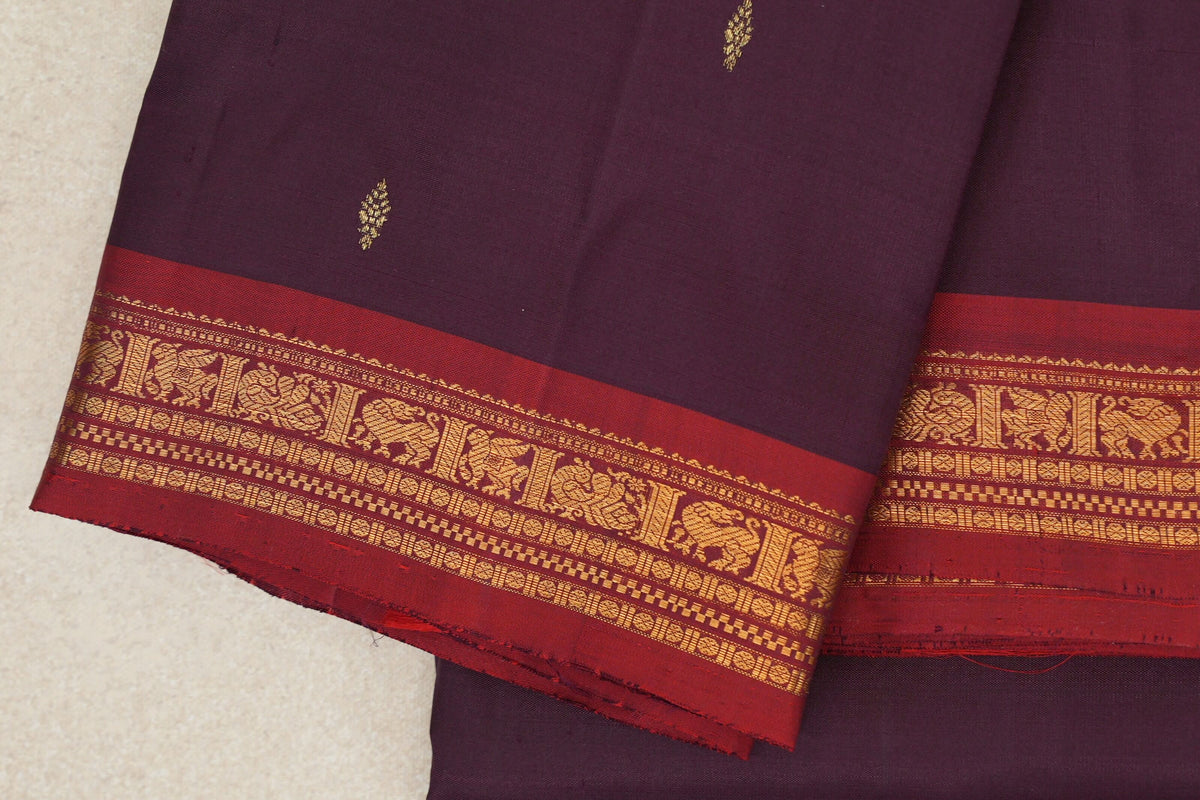 Deep Plum Vintage Kanjivaram Silk Saree border zoom