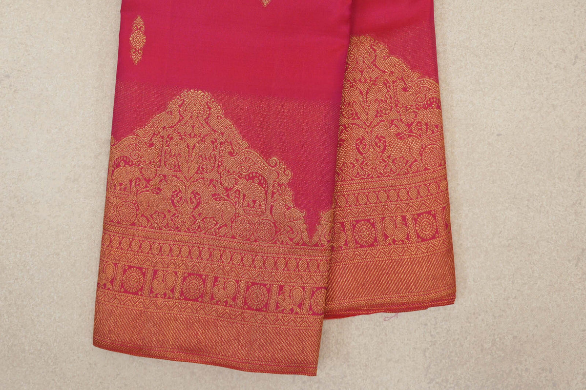 Bright Pink Vintage Kanjivaram Silk Saree border zoom