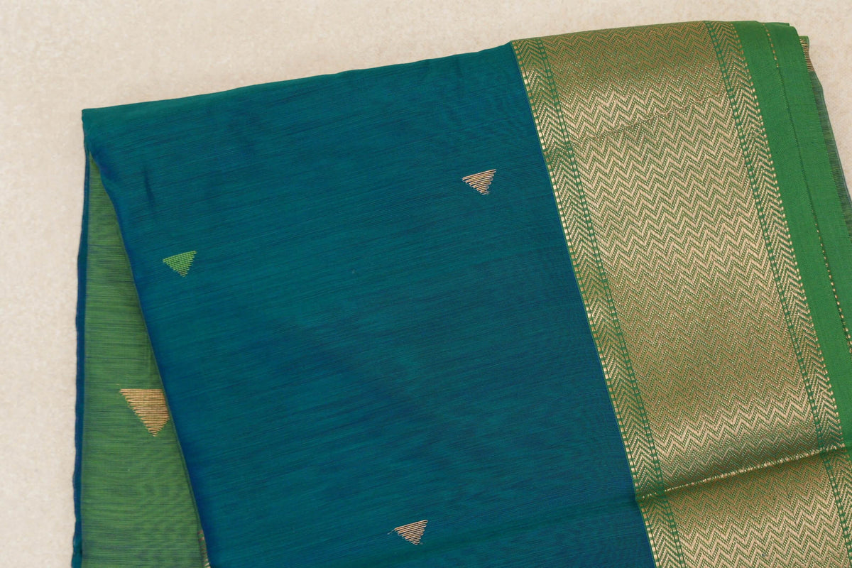 Peacock Green with Leaf Green Borders Maheshwari Silk Cotton Saree by Shreenivas Silks PSSR0110621