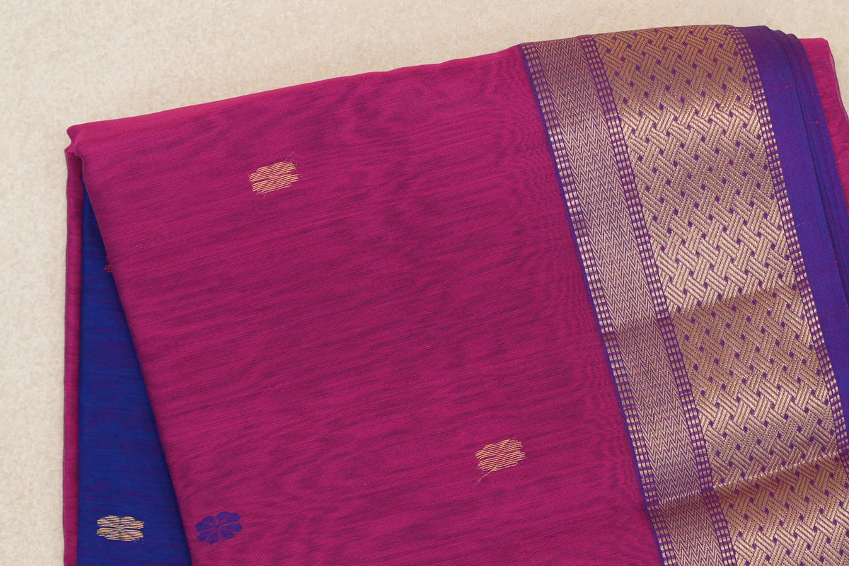 Bright Rani Pink with Royal Purple Borders Maheshwari Silk Cotton Saree by Shreenivas Silks PSSR0110625
