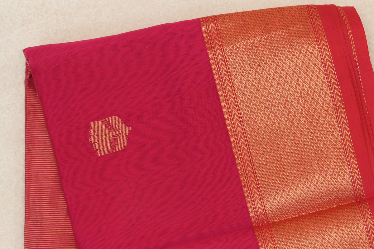 Deep Rani Pink with Pinkish Red Selvedge Maheshwari Silk Cotton Saree by Shreenivas Silks PSSR0110627