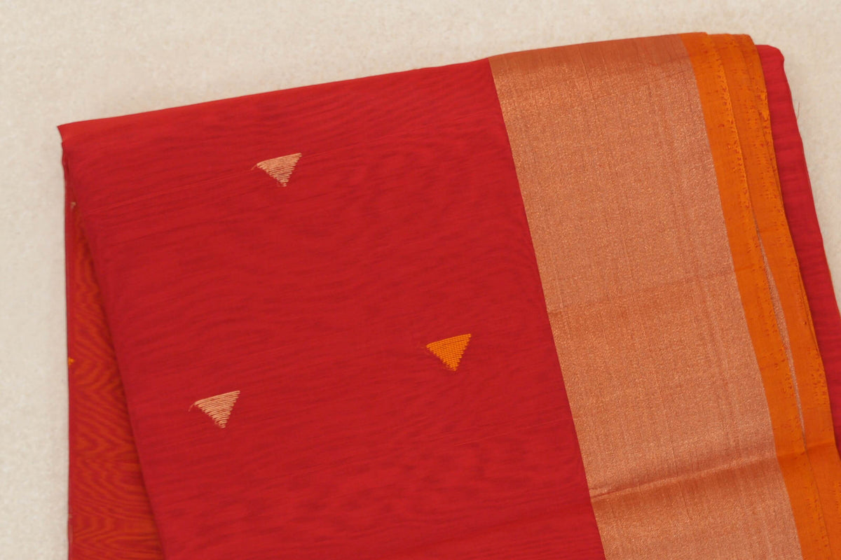 Tomato Red with Deep Orange Selvedge Maheshwari Silk Cotton Saree by Shreenivas Silks PSSR0110633