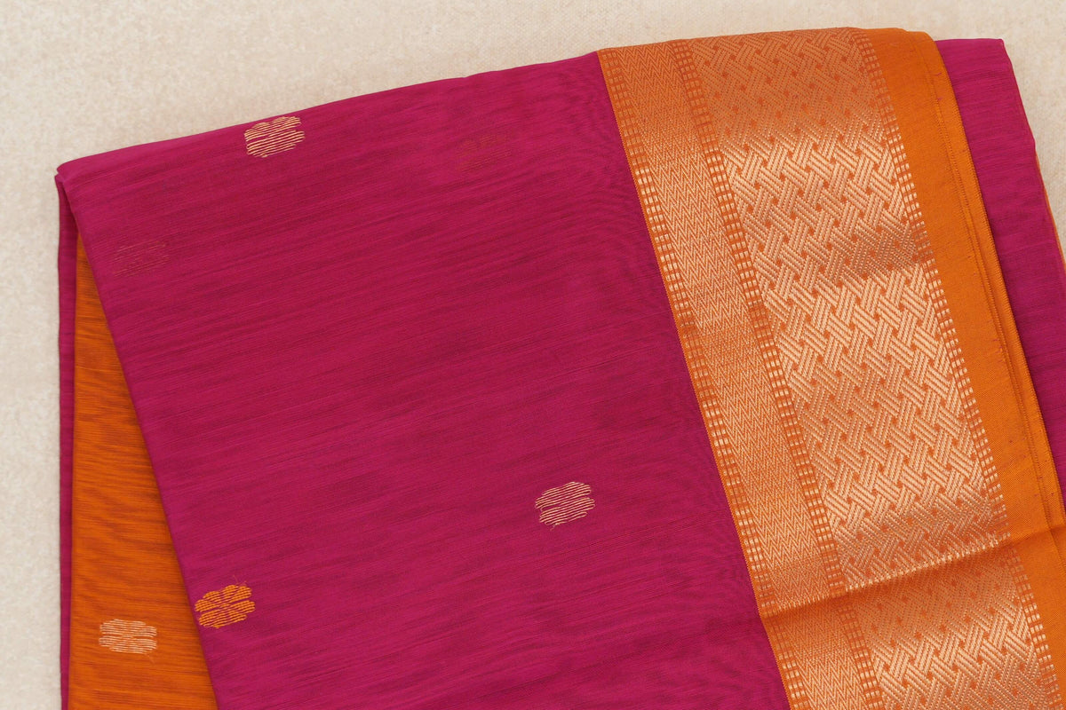 Rani Pink with Deep Orange Borders Maheshwari Silk Cotton Saree by Shreenivas Silks PSSR0110637