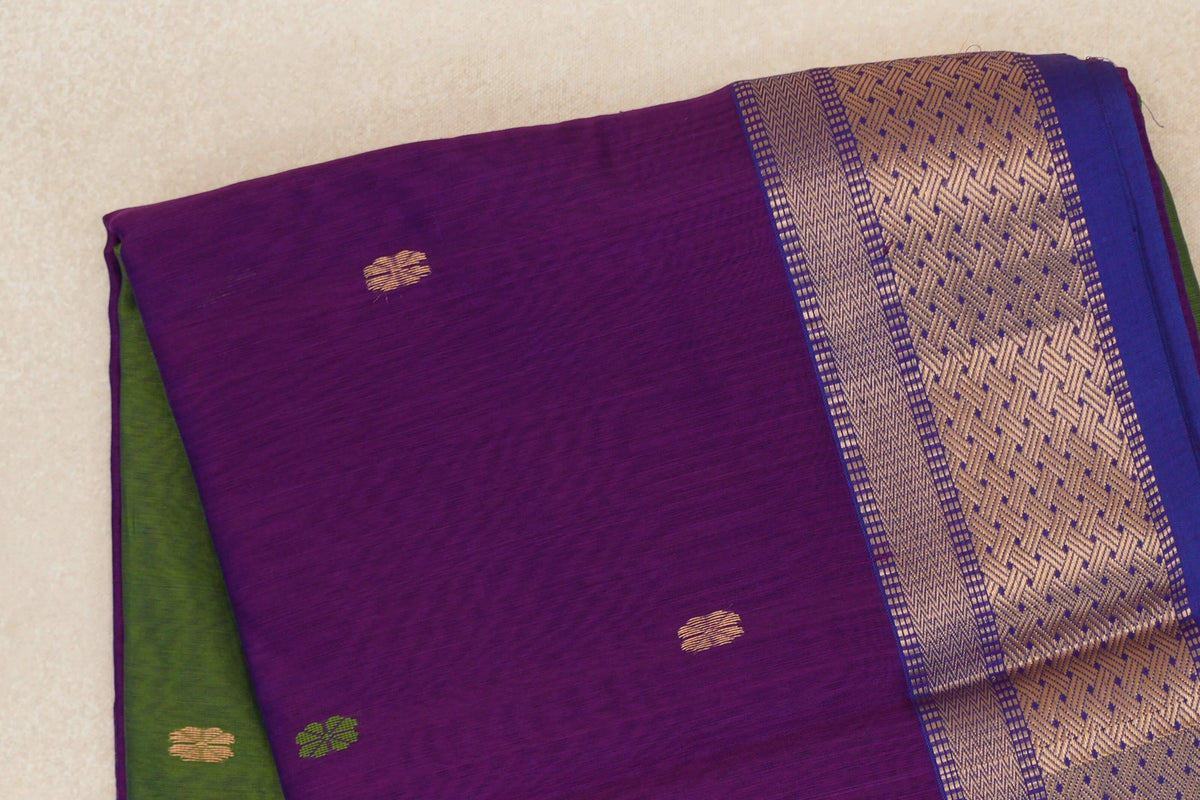 Violet Purple with Royal Blue Borders Maheshwari Silk Cotton Saree by Shreenivas Silks PSSR0110638