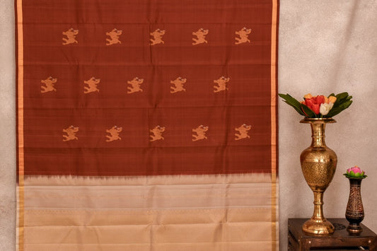 Yali Motif Kanjivaram Silk Saree - Dual-Tone Pink & Brown Design PSTL22E - Parisera